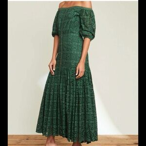 Veronica Beard Green Eyelet, off the shoulder, Midi Dress